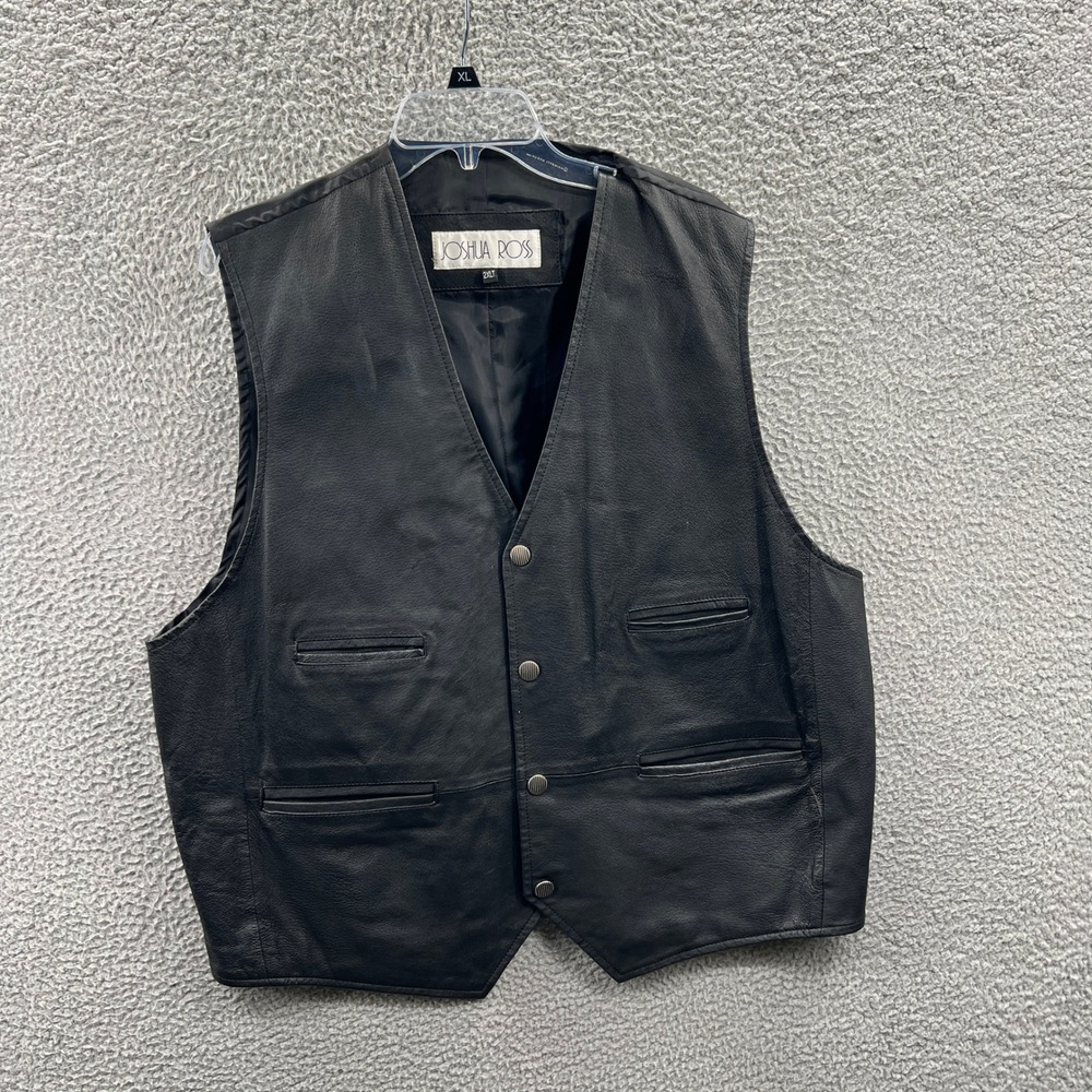 Mens Black Pebbled Leather Vest 2XLT Biker Moto Western Snap Front Rugged Rocker